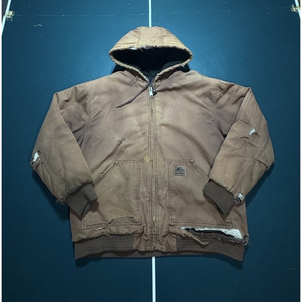 Vintage Canvas Hooded Work Jacket Distressed  Sun Faded Brown Mens Size XL‎